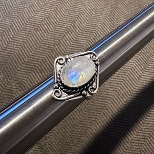 Rainbow Moonstone Sterling Silver overlay ring